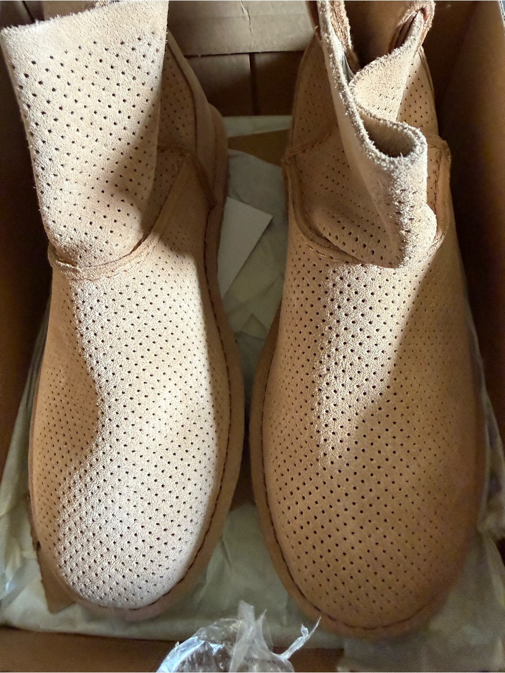 Ugg Perforated Suede Ankle Boots - Nude Tan
